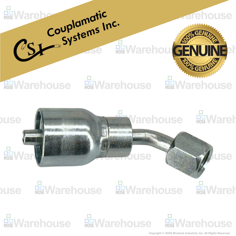 A25-6x6 by Couplamatic | A Series Coupling | 3/8" Hose ID x 9/16x18 Thread JIC Seat Female Swivel | 45° Elbow