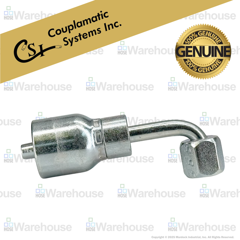 A26-6x6 by Couplamatic | A Series Coupling | 3/8" Hose ID x 9/16x18 Thread JIC Seat Female Swivel | 90° Elbow