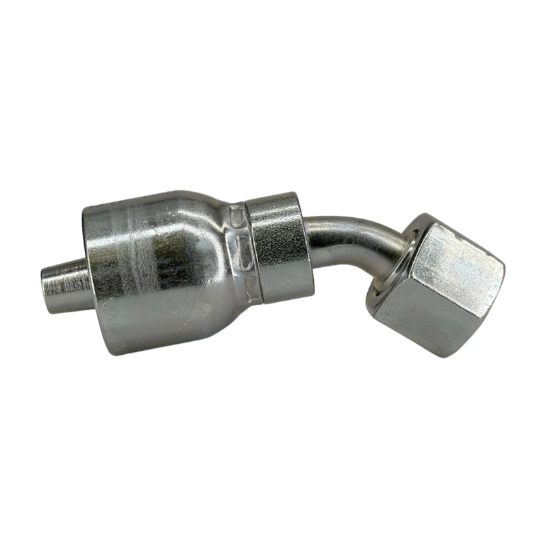 A31-6x6 by Couplamatic | A Series Coupling | 3/8" Hose ID x 11/16x16 Thread O-Ring Face Seal | ORF Female Swivel | 45° Elbow