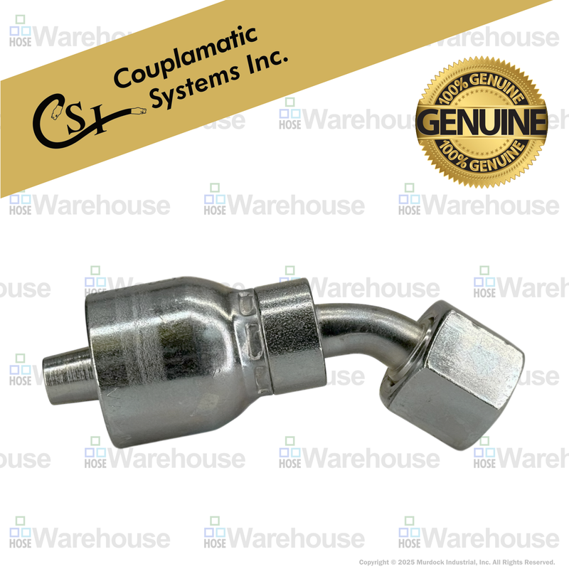 A31-6x6 by Couplamatic | A Series Coupling | 3/8" Hose ID x 11/16x16 Thread O-Ring Face Seal | ORF Female Swivel | 45° Elbow