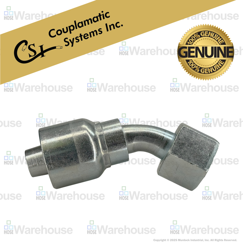 A31-8x8 by Couplamatic | A Series Coupling | 1/2" Hose ID x 13/16x16 Thread O-Ring Face Seal | ORF Female Swivel | 45° Elbow