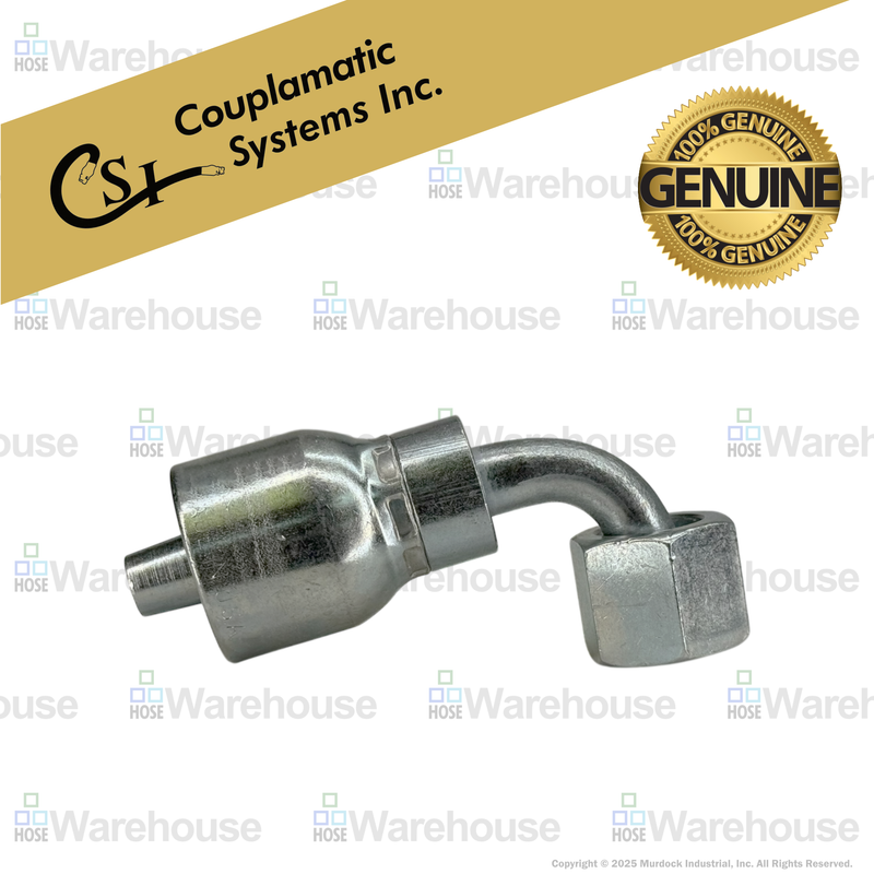 A32-6x6 by Couplamatic | A Series Coupling | 3/8" Hose ID x 11/16x16 Thread O-Ring Face Seal | ORF Female Swivel | 90° Elbow