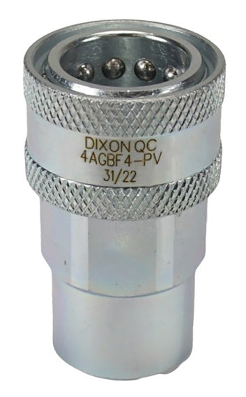 4AGBF4-PV by Dixon Valve | Hydraulic Quick Disconnect Coupling | AG-Series | 1/2" Female BSPP x 1/2" Agricultural Interchange Poppet Valve | Socket | Nitrile Seal | Steel