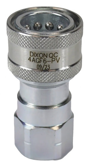 4AGF6-PV by Dixon Valve | Hydraulic Quick Disconnect Coupling | AG-Series | 3/4" Female NPTF x 1/2" Agricultural Interchange Poppet Valve | Socket | Nitrile Seal | Steel