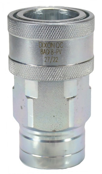 8AGF8-PV by Dixon Valve | Hydraulic Quick Disconnect Coupling | AG-Series | 1" Female NPTF x 1" Agricultural Interchange Poppet Valve | Socket | Nitrile Seal | Steel