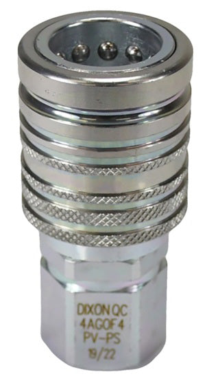 4AGOF4-PV-PS by Dixon Valve | Hydraulic Quick Disconnect Coupling | AG-Series | 1/2" Female ORB x 1/2" Agricultural Interchange Push-Pull Ball Valve | Socket | Nitrile Seal | Steel