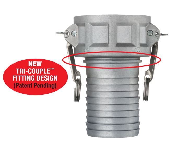 ALSH-C200 by Kuriyama | ALSH-C Series | Part C | Cam & Groove Fitting | Tri-Couple | 2" Coupler x 2" Hose Barb | Aluminum / SS Handles