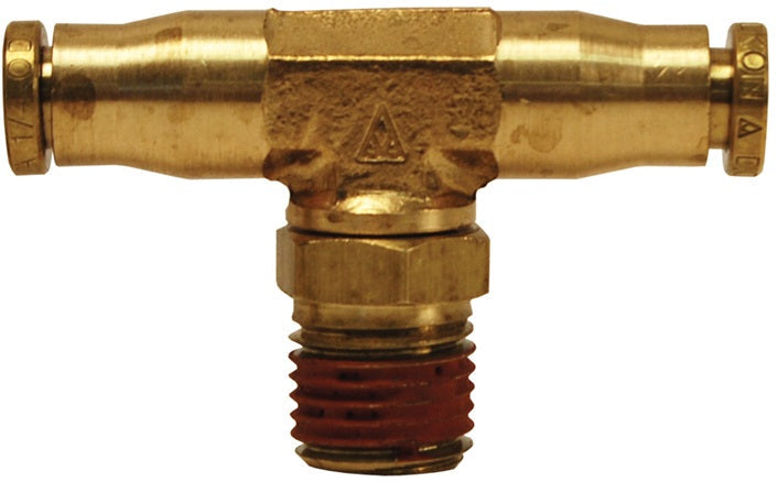 AQ72DOTS4X4 by Dixon Valve | D.O.T. Push-In Pneumatic Fitting | Male Swivel Branch Tee | 1/4" Male NPTF x 1/4" Tube OD x 1/4" Tube OD | Brass CA377