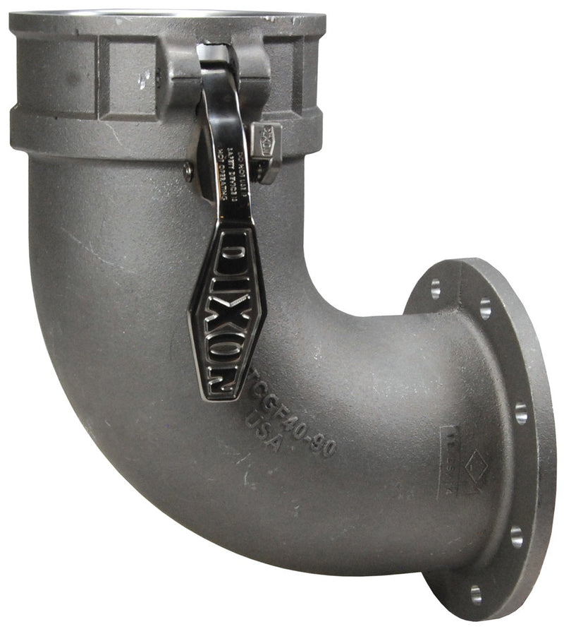 ATCGF40-90 by Dixon Valve | Railroad Tank Car Connection | Style GF | 90° Elbow | 4" TTMA Flange x 4" Boss-Lock Coupler | Aluminum