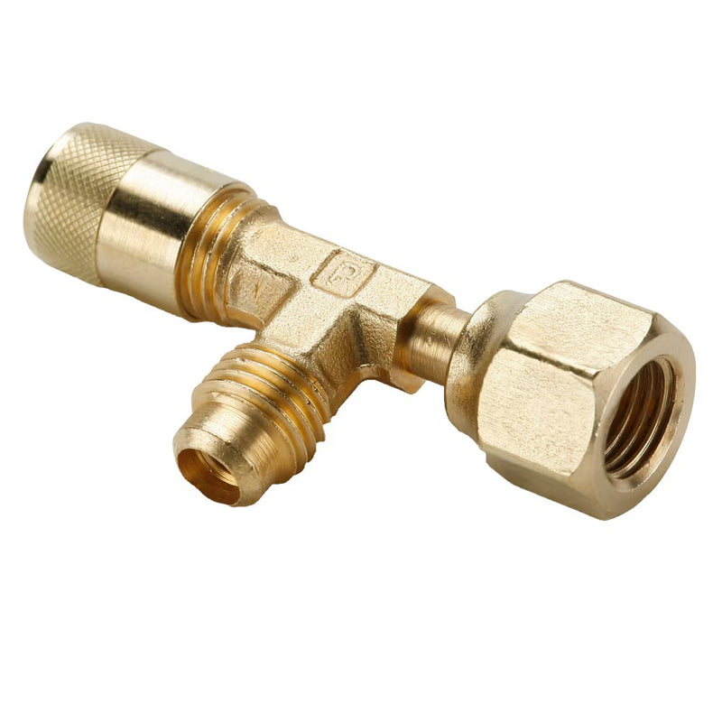 AVTS4D-4 by Parker | Access Valve | 1/4" Female Flare Swivel on Run w/ Depressor x 1/4" Access on Both Run and Branch | Tee | Brass | Pack of 3