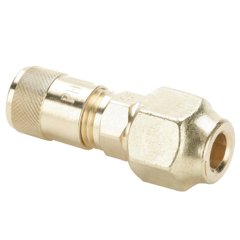 AVU2-4 by Parker | Access Valve | Union | 1/4” O.D. Flare Tube w/ Forged Flare Nut | Straight | Brass | Pack of 5