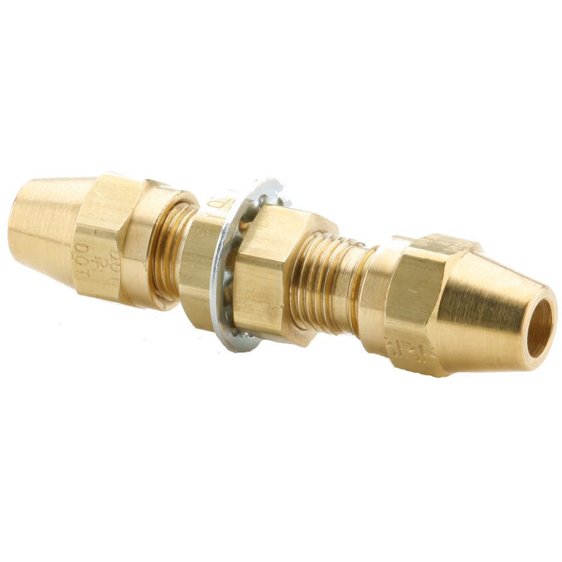 62ABH-8 by Parker | Air Brake - AB Fittings | Bulkhead Union | 1/2" Tube Size x 11/16" Thread | 1" Hex | 3.80" Length | Straight | Brass | Pack of 10