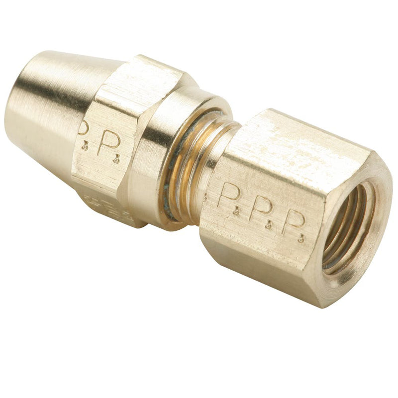 66AB-10-6 by Parker | Air Brake - AB Fittings | 5/8" Tube Size Connector x 3/8" Female Pipe Thread x 13/16" Thread | 7/8" Hex | 2.40" Length | Straight | Brass | Pack of 10