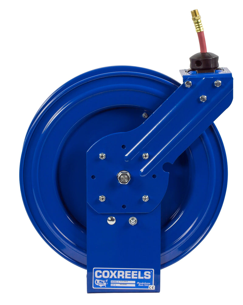 P-LP-125-AL by Coxreels | Alumi-Pro Series | 300 PSI Spring Driven Hose Reel for Air & Water | 1/4" Hose ID, 1/4" FNPT Inlet x 1/4" MNPT Hose End | Aluminum | 25ft PVC Hose Included