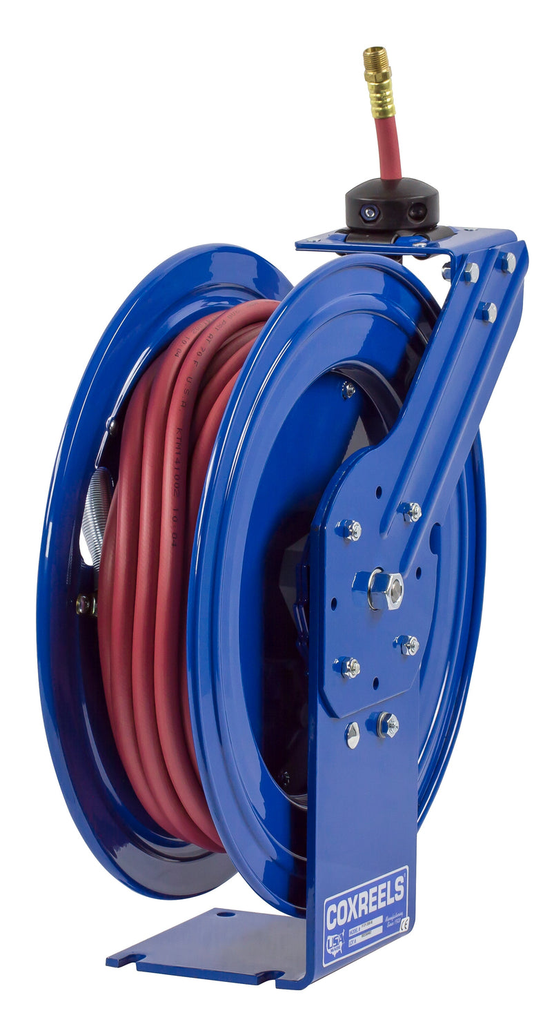 P-LP-350-AL by Coxreels | Alumi-Pro Series | 300 PSI Spring Driven Hose Reel for Air & Water | 3/8" Hose ID, 3/8" FNPT Inlet x 3/8" MNPT Hose End | Aluminum | 50ft PVC Hose Included