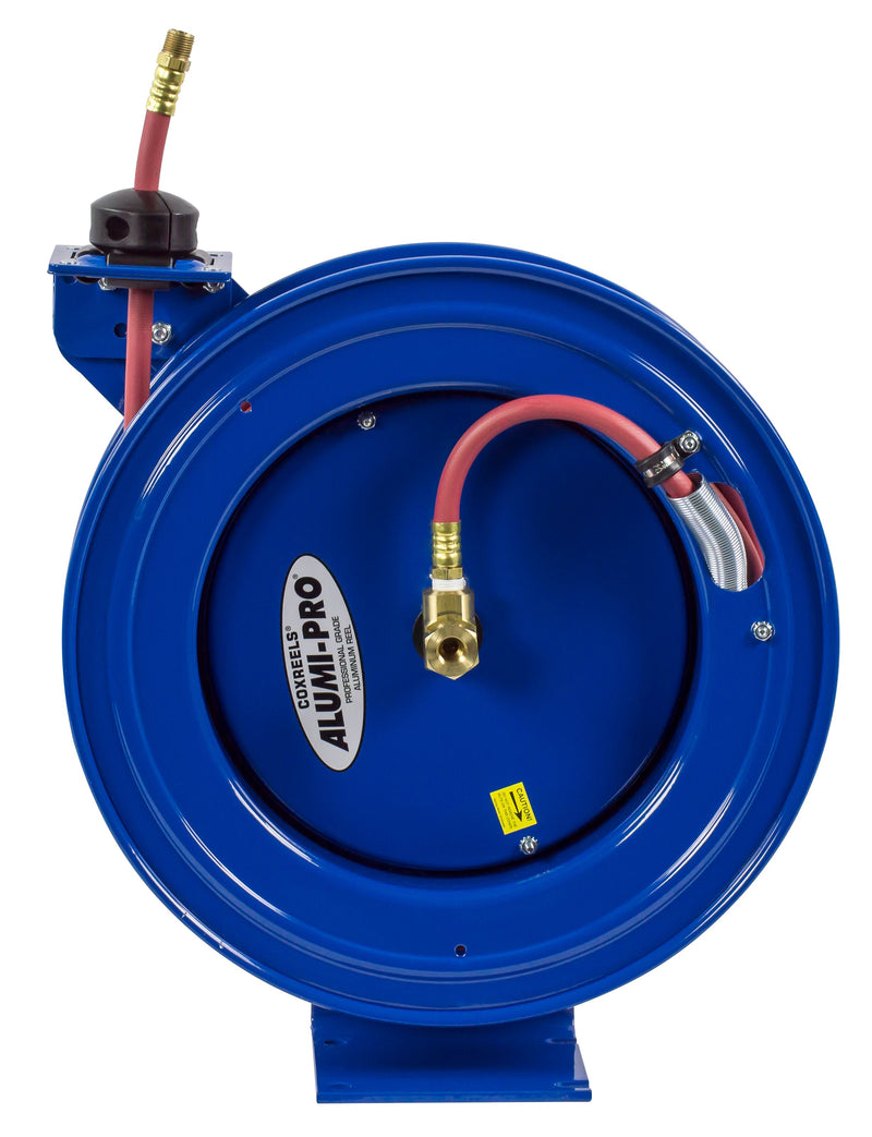 P-LP-125-AL by Coxreels | Alumi-Pro Series | 300 PSI Spring Driven Hose Reel for Air & Water | 1/4" Hose ID, 1/4" FNPT Inlet x 1/4" MNPT Hose End | Aluminum | 25ft PVC Hose Included