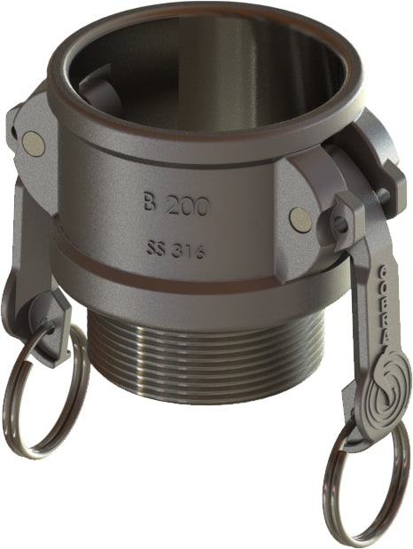 B-SS-600 by Campbell Fittings | Standard Cobra Cam & Groove Coupling | Type B | 6" Coupler x 6" Male NPT Thread | 304 Stainless Steel