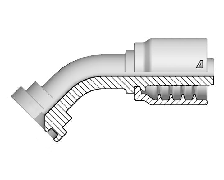 B-1012-C614 Alfagomma by Kuriyama | B Series | One-Piece AlfaCrimp Hydraulic Hose Fitting | 45° Elbow | SAE J518 | -10 Hose ID x -12 Code 61 Flange | Steel