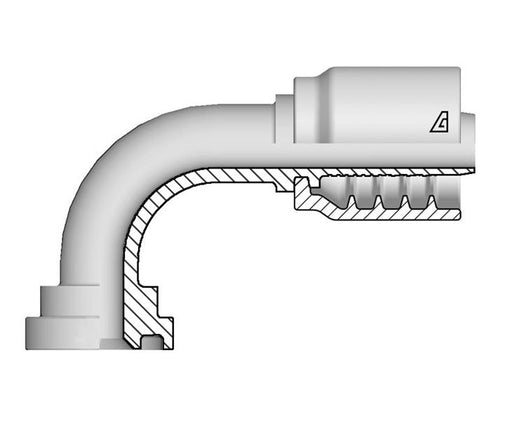 B-1616-C619 Alfagomma by Kuriyama | B Series | One-Piece AlfaCrimp Hydraulic Hose Fitting | 90° Elbow | SAE J518 | -16 Hose ID x -16 Code 61 Flange | Steel