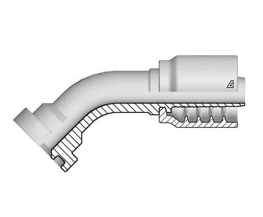 B-1616-C624 Alfagomma by Kuriyama | B Series | One-Piece AlfaCrimp Hydraulic Hose Fitting | 45° Elbow | SAE J518 | -16 Hose ID x -16 Code 62 Flange | Steel