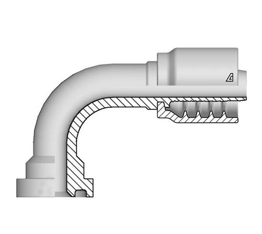 B-1616-C629 Alfagomma by Kuriyama | B Series | One-Piece AlfaCrimp Hydraulic Hose Fitting | 90° Elbow | SAE J518 | -16 Hose ID x -16 Code 62 Flange | Steel