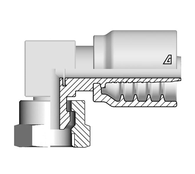 B-0808-FBC9 Alfagomma by Kuriyama | B Series | One-Piece AlfaCrimp Hydraulic Hose Fitting | Compact 90° Elbow | -08 Hose ID x -08 Female BSPP 60° Cone | Steel