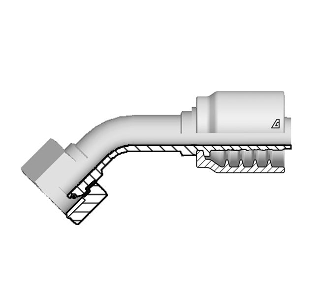 B-0808-FBO4 Alfagomma by Kuriyama | B Series | One-Piece AlfaCrimp Hydraulic Hose Fitting | 45° Elbow | -08 Hose ID x -08 Female BSPP 60° Cone with O-Ring | Steel