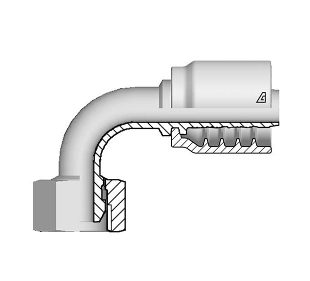 B-0808-FBO9 Alfagomma by Kuriyama | B Series | One-Piece AlfaCrimp Hydraulic Hose Fitting | 90° Elbow | -08 Hose ID x -08 Female BSPP 60° Cone with O-Ring | Steel