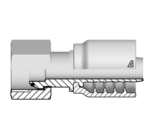 B-1216-FBPO Alfagomma by Kuriyama | B Series | One-Piece AlfaCrimp Hydraulic Hose Fitting | -12 Hose ID x-16 Female BSPP 60° Cone with O-Ring | Steel