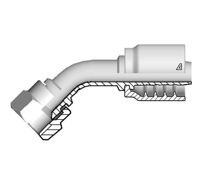 B-1620-FJ45 Alfagomma by Kuriyama | B Series | One-Piece AlfaCrimp Hydraulic Hose Fitting | 45° Elbow | -16 Hose ID x -20 Female JIC 37° | Steel