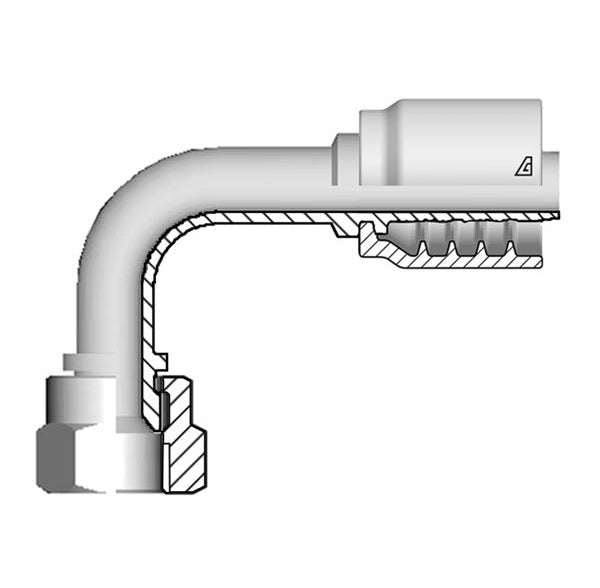 B-1212-FJ9L Alfagomma by Kuriyama | B Series | One-Piece AlfaCrimp Hydraulic Hose Fitting | 90° Elbow | Long Drop | -12 Hose ID x -12 Female JIC 37° | Steel