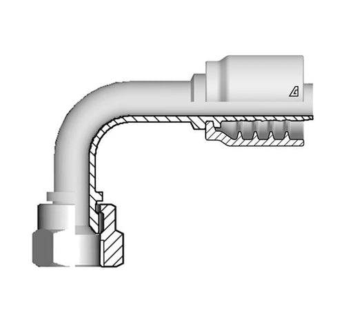 B-0505-FJ9M Alfagomma by Kuriyama | B Series | One-Piece AlfaCrimp Hydraulic Hose Fitting | 90° Elbow | Medium Drop | -05 Hose ID x -05 Female JIC 37° | Steel