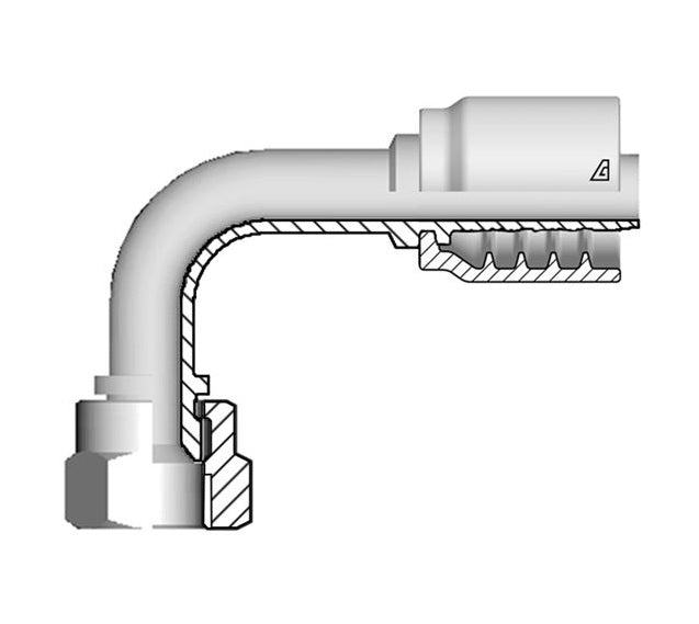 B-1010-FJ9S Alfagomma by Kuriyama | B Series | One-Piece AlfaCrimp Hydraulic Hose Fitting | 90° Elbow | Short Drop | -10 Hose ID x -10 Female JIC 37° | Steel