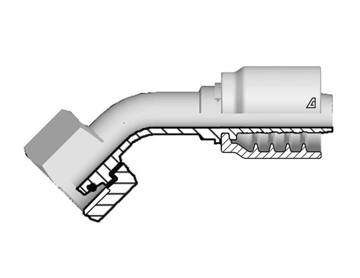 B-0520-FM4H Alfagomma by Kuriyama | B Series | One-Piece AlfaCrimp Hydraulic Hose Fitting | 45° Elbow | DIN 3865 Heavy | -05 Hose ID x 20mm Female Metric 24° Cone with O-Ring | Steel