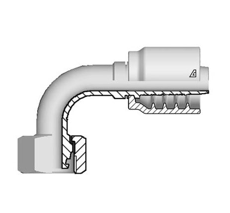 B-0412-FM9L Alfagomma by Kuriyama | B Series | One-Piece AlfaCrimp Hydraulic Hose Fitting | 90° Elbow | DIN 3865 Light | -04 Hose ID x 12mm Metric Female 24° Cone with O-Ring | Steel