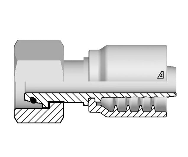 B-1236-FMOH Alfagomma by Kuriyama | B Series | One-Piece AlfaCrimp Hydraulic Hose Fitting | DIN 3865 Heavy | -12 Hose ID x 36mm Female Metric 24° Cone with O-Ring | Steel