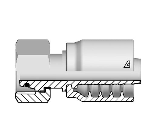 B-0412-FMOL Alfagomma by Kuriyama | B Series | One-Piece AlfaCrimp Hydraulic Hose Fitting | DIN 3865 Light | -04 Hose ID x 12mm Female Metric 24° Cone with O-Ring | Steel