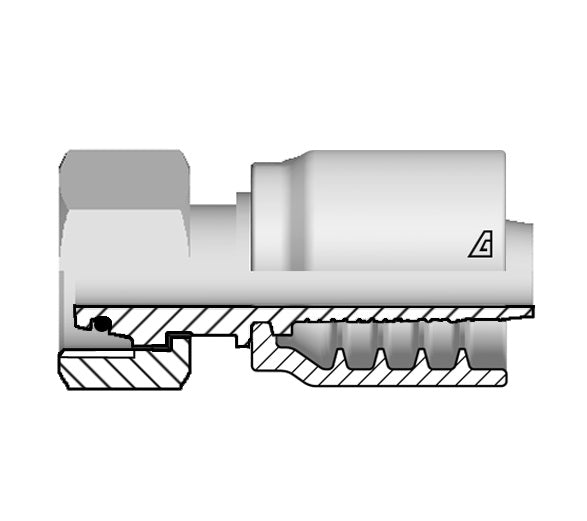 B-0616-FMOL Alfagomma by Kuriyama | B Series | One-Piece AlfaCrimp Hydraulic Hose Fitting | DIN 3865 Light | -06 Hose ID x 16mm Female Metric 24° Cone with O-Ring | Steel