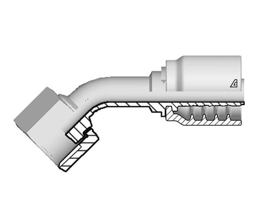 B-1616-FO45 Alfagomma by Kuriyama | B Series | One-Piece AlfaCrimp Hydraulic Hose Fitting | 45° Elbow | -16 Hose ID x -16 Female O-Ring Face Seal | Steel