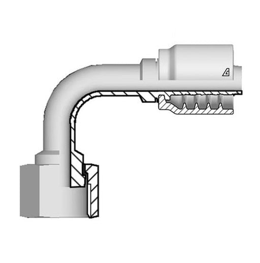 B-1616-FO9M Alfagomma by Kuriyama | B Series | AlfaCrimp One-Piece Hydraulic Hose Fitting | 90° Elbow | Medium Drop | -16 Hose ID x -16 Female O-Ring Face Seal | Steel