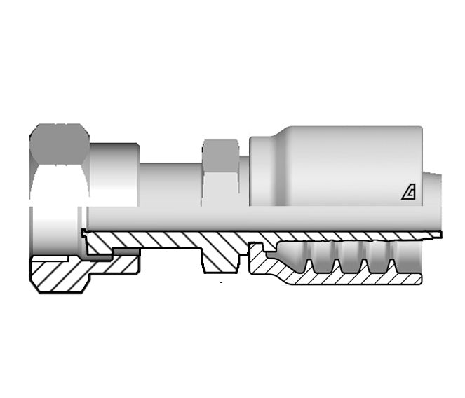 B-0506-FOFS Alfagomma by Kuriyama | B Series | One-Piece AlfaCrimp Hydraulic Hose Fitting | with Stem Hexagon | -05 Hose ID x -06 Female O-Ring Face Seal | Steel