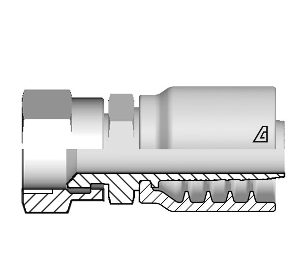 B-0606-FSAE Alfagomma by Kuriyama | B Series | One-Piece AlfaCrimp Hydraulic Hose Fitting | -06 Hose ID x -06 Female SAE Swivel 45° Seat | Steel