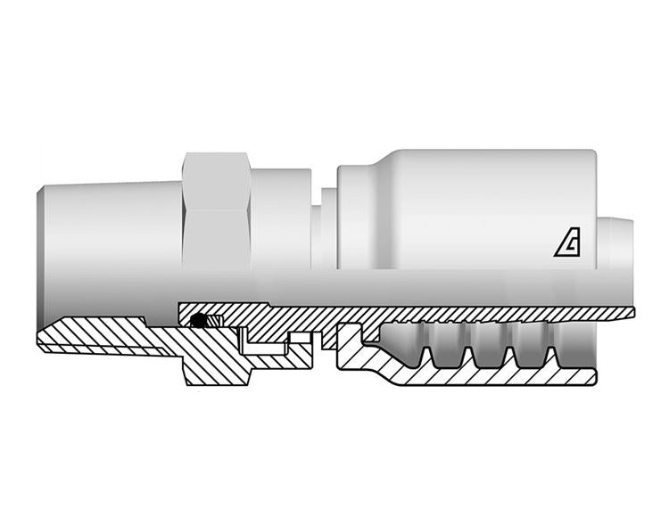 B-1212-MNPS Alfagomma by Kuriyama | B Series | One-Piece AlfaCrimp Hydraulic Hose Fitting | -12 Hose ID x -12 Male NPTF 60° Seat Swivel | Steel
