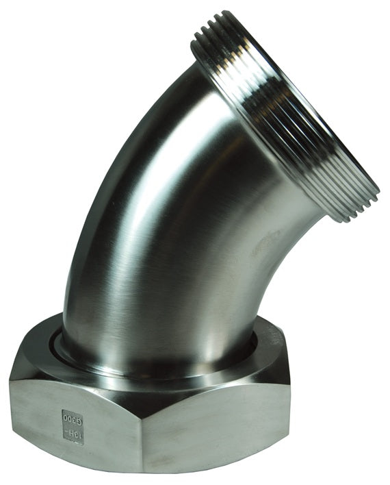 B2P-G300 Dixon Valve 304 Stainless Steel Threaded Bevel Seat x Plain Bevel Seat with Hex Nut 45° Elbow - 3" Tube OD