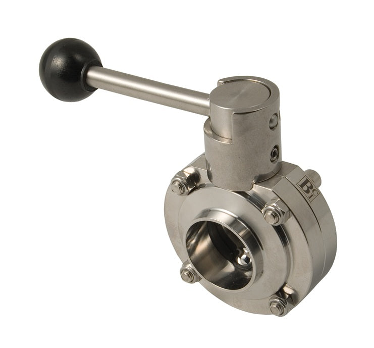 B5101S075BB-A Dixon Valve 3/4" 316L Stainless Steel Sanitary Weld End Butterfly Valve - Pull Handle - Silicone Seats