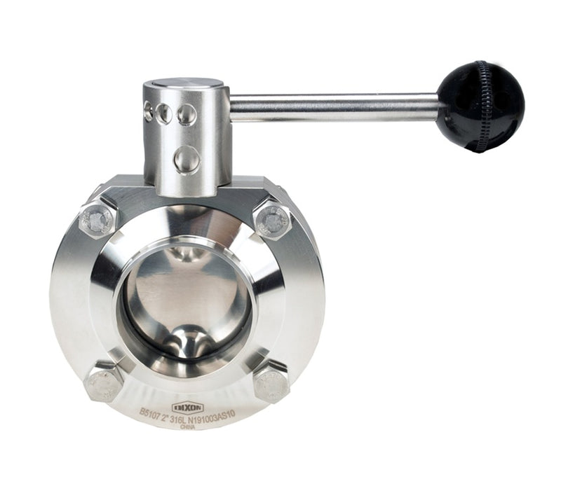 B5107V150BB-A Dixon Valve 1-1/2" 316L Stainless Steel Sanitary Weld End Butterfly Valve - Pull Handle - FKM Seats