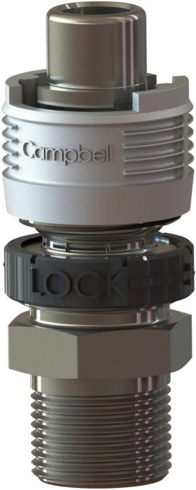 BMMS-2L by Campbell Fittings | Single-Lock Coupling | Bowes interchange | with Locking Ring | 1/2" Male Pipe x 1/2" Male NPT Thread | Straight | Plated Steel