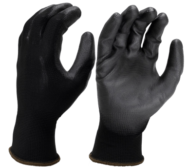 BPU4-M by Seattle Gloves | Black Palm Coated polyurethane with Black Nylon Shell | Medium | Black | Pack of 12