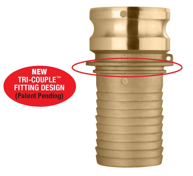 BR-E300 by Kuriyama | BR-E Series | Part E | Cam & Groove Fitting | Tri-Couple | 3" Adapter x 3" Hose Barb | Brass