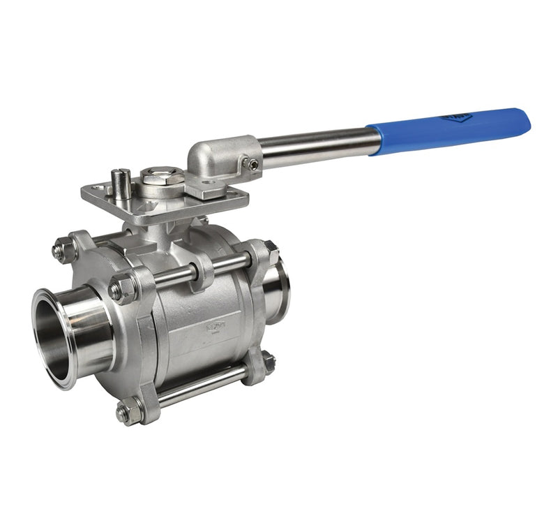 BV2CC-300CC-A Dixon Valve 3" Two-Way Encapsulated Sanitary 3 Piece Clamp End Ball Valve - Stainless Steel - Standard Handle - Seat: 25% Carbon Reinforced PTFE